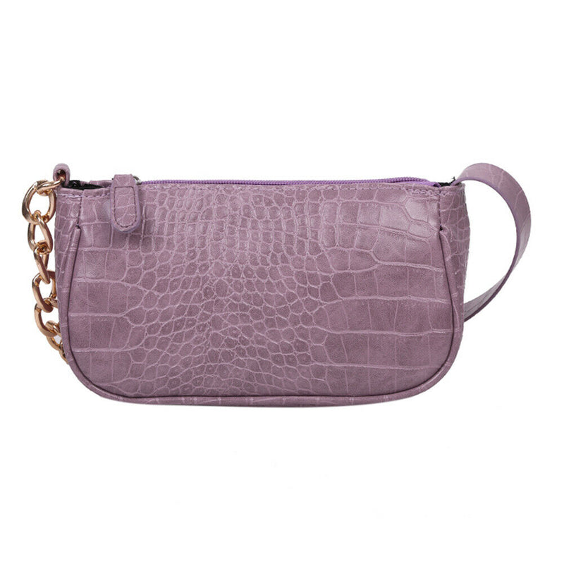 Alligator Pattern Handbag Tote Women Leather Underarm Shoulder Bag (Purple)