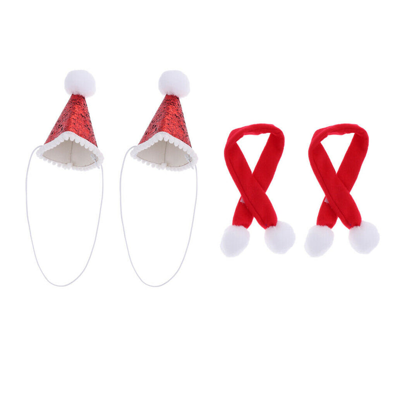 2 Pcs Red Cute Small Dog Cat Birthday Party Cone Hat Neck Scarf Set Costume,
