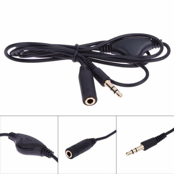3.5mm Male to Female Earphone Audio Extension Exteneder Cable Volume Control TO