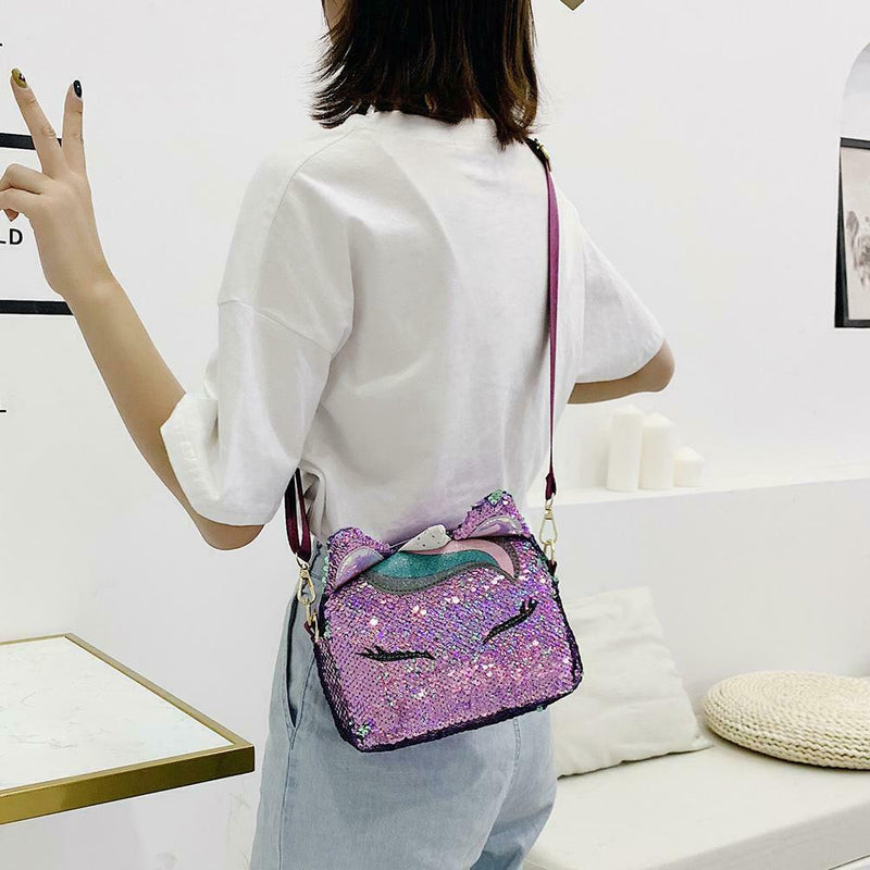 Sequins Animal Shaped Shoulder Handbags Women Small Crossbody Bags (Purple)