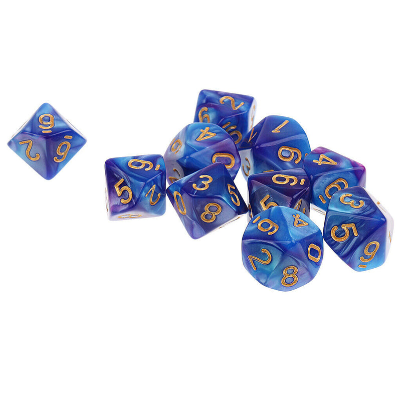 10pcs 10 Sided Dice D10 Polyhedral Dice for    DND MTG RPG High quality Blue