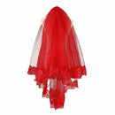 3 Meter length cathedral wedding veil lace edge bride mantilla red