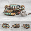 6MM Matte Stone Woven Multilayer Agate Leather Wrap Jewelry Bracelets
