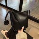 Women PU Leather Shoulder Crossbody Bag Messenger Bucket Handbag (Black)