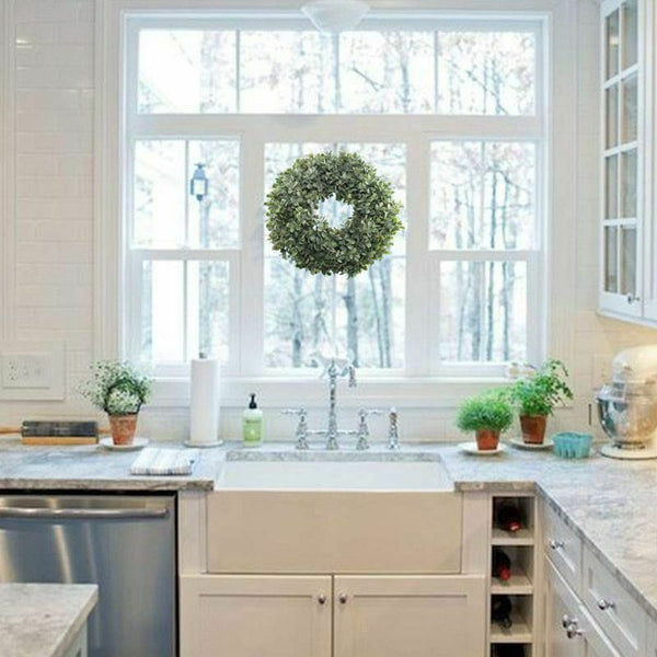 Artificial Green Leaves Wreath - 17.5 Inch Front Door Wreath Shell Grass BoxT7H4