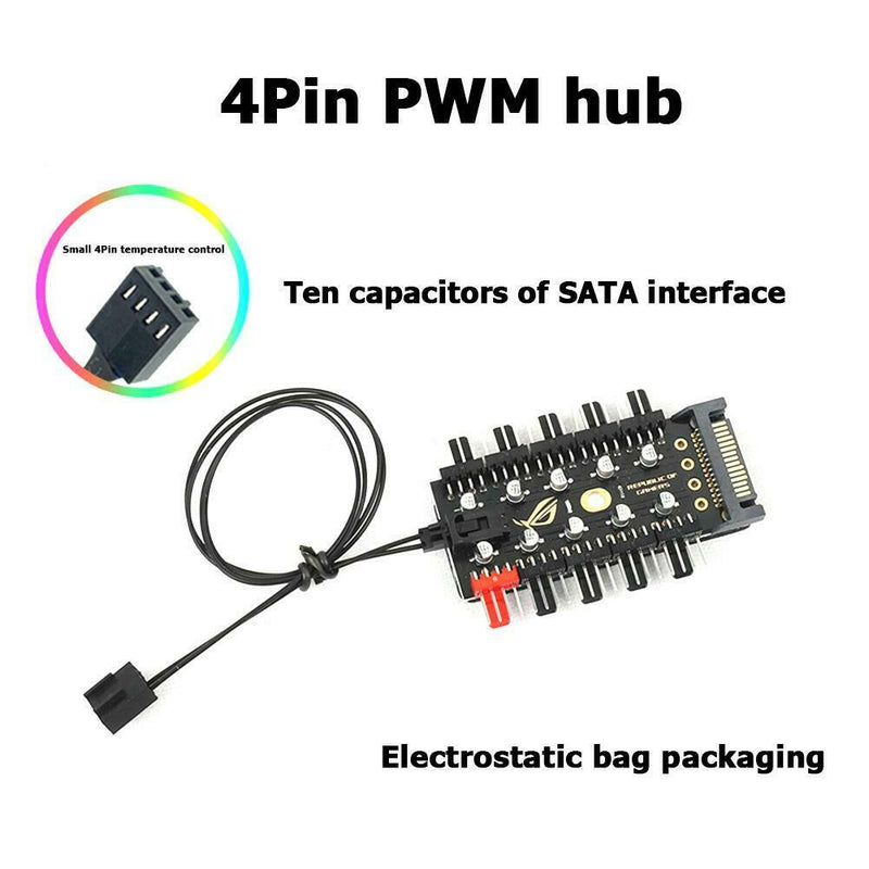 1 to 10 4 Pin PWM Cooler Fan HUB Splitter Extension Speed Controller (SATA)