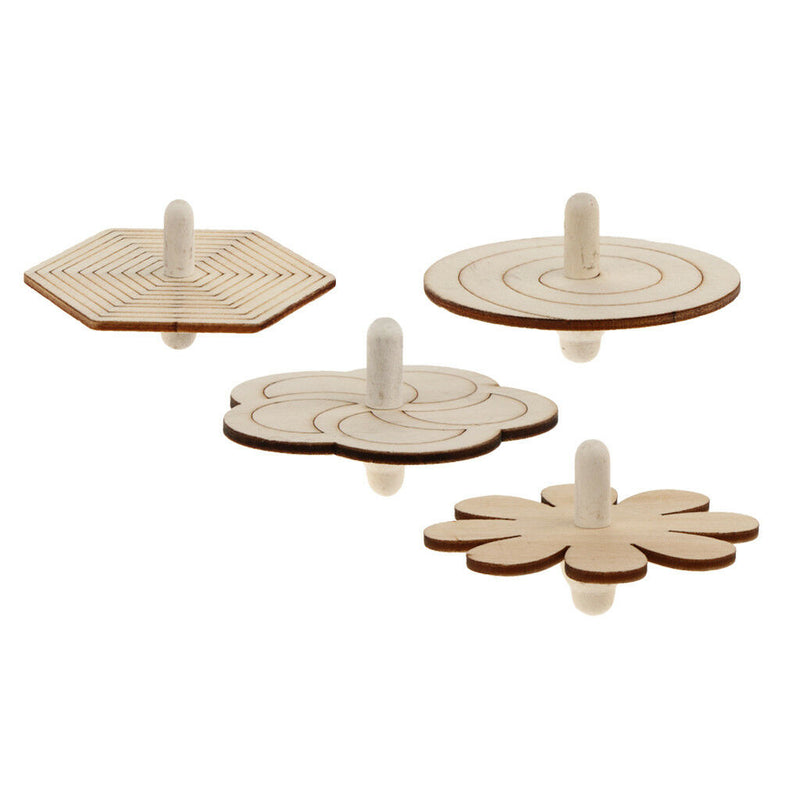4pcs Assorted Unfinished Wood Peg-Top Spinning Top Gyro Kids DIY Crafts