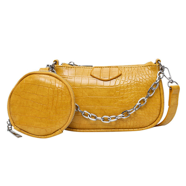 Alligator Leather Handbag Purse Women Sling Crossbody Shoulder Bag (Yellow) A#S