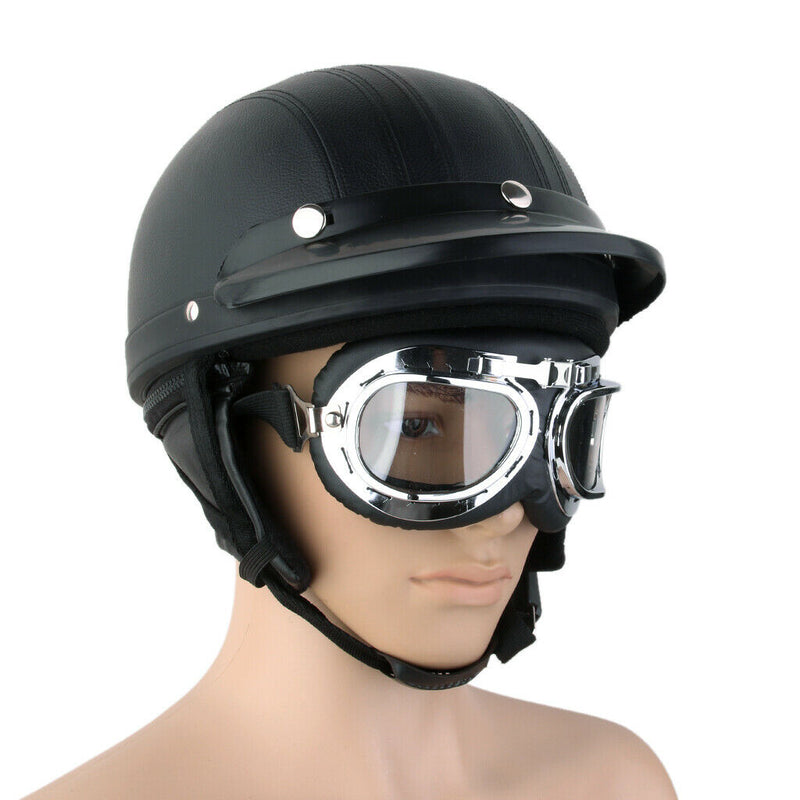 Men's Motorcycle Motorbike Open Face Helmet Visor with Goggles Plain Black Matt