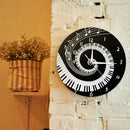 Elegant Piano Key Clock Music Notes Wave Round Modern Wall Clock Without Ba