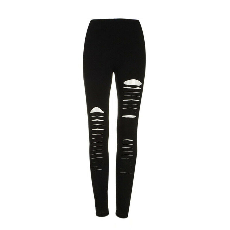 Sexy Black Punk Ripped Torn Slashed Cut Striped Leggings Pants Gothic ClubLJ