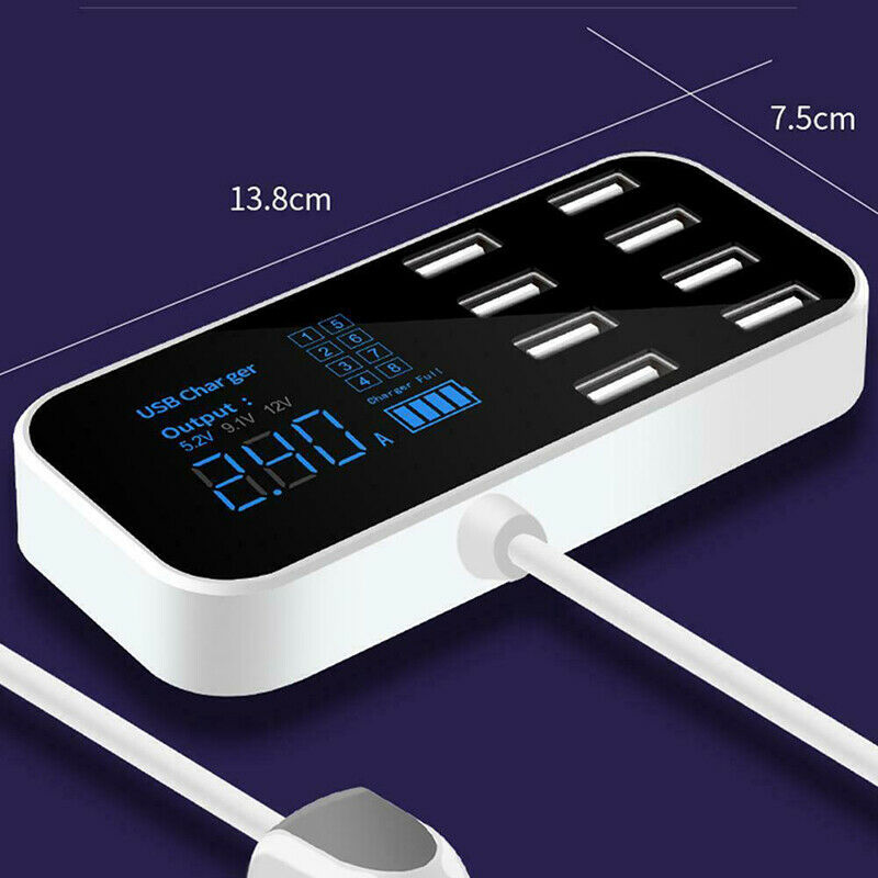USB 8 Multi-Port Adapter Desktop Wall Charger Smart LED Display Charging Sta Bj