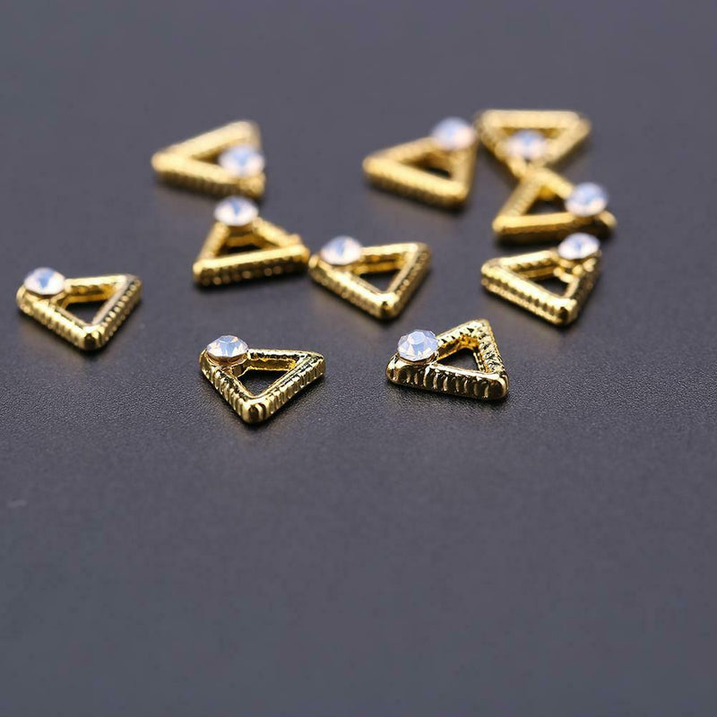10pcs Hollow Triangle Copper Nail Art Charms Glitter Rhinestones Nail Studs A
