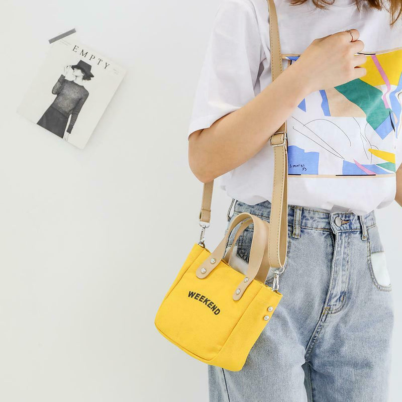 Letter Print Shoulder Satchel Handbags Canvas Women Crossbody Bags (Yellow) A