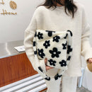 Portable Flower Printed Shoulder Handbag Plush Messenger Bag Street Totes