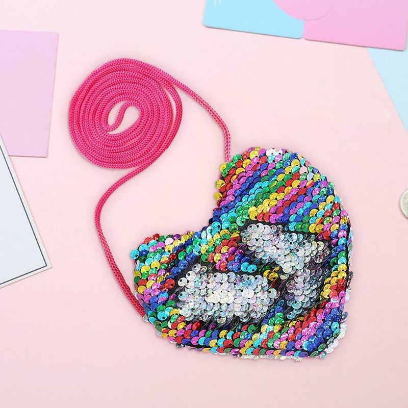 Baby Heart Shoulder Handbags Kids Girls Sequins Crossbody Bags (Multicolor)
