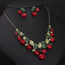 1 Set Fashion Red Cherry Jewelry Set Metal Bridal Necklace Earrings Chic JR