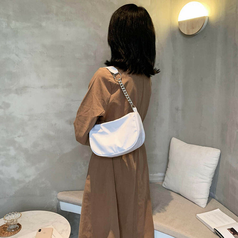 Nylon Women Shoulder Handbags Solid Ladies Travel Messenger Bags (White)