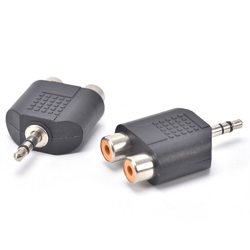 2X 3.5mm Male to 2 RCA Female Y Splitter AV-Audio Video Plug Converter-AdapB ES