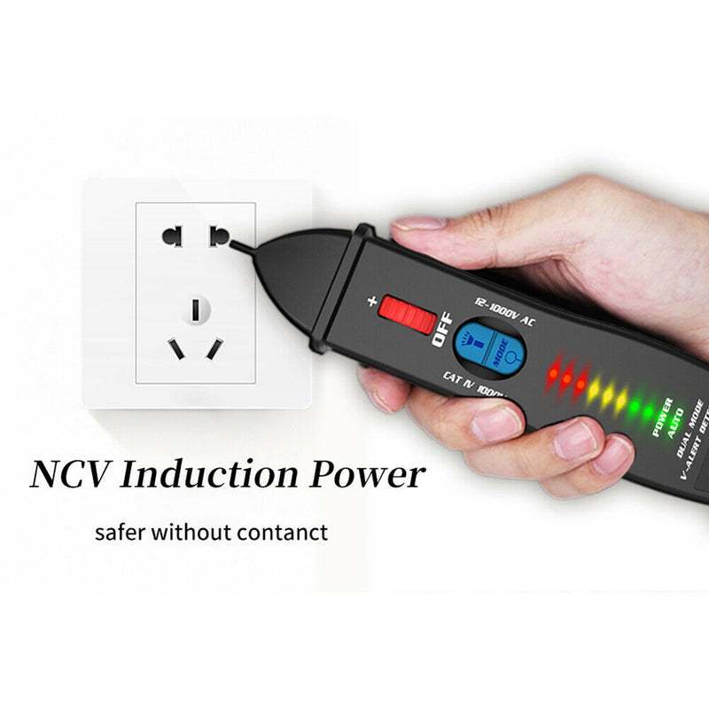 Dual Modes Non Contact Voltage Tester Pen 12V 1000V AC With Flashlight Socket