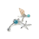 Surgical Steel Crystal Starfish Punk Conch Dangle Navel Ring Body Jewelry