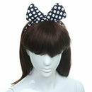 Lady Hair Head Band Wrap Scarf Headband Navy Blue Polka Dots Hot