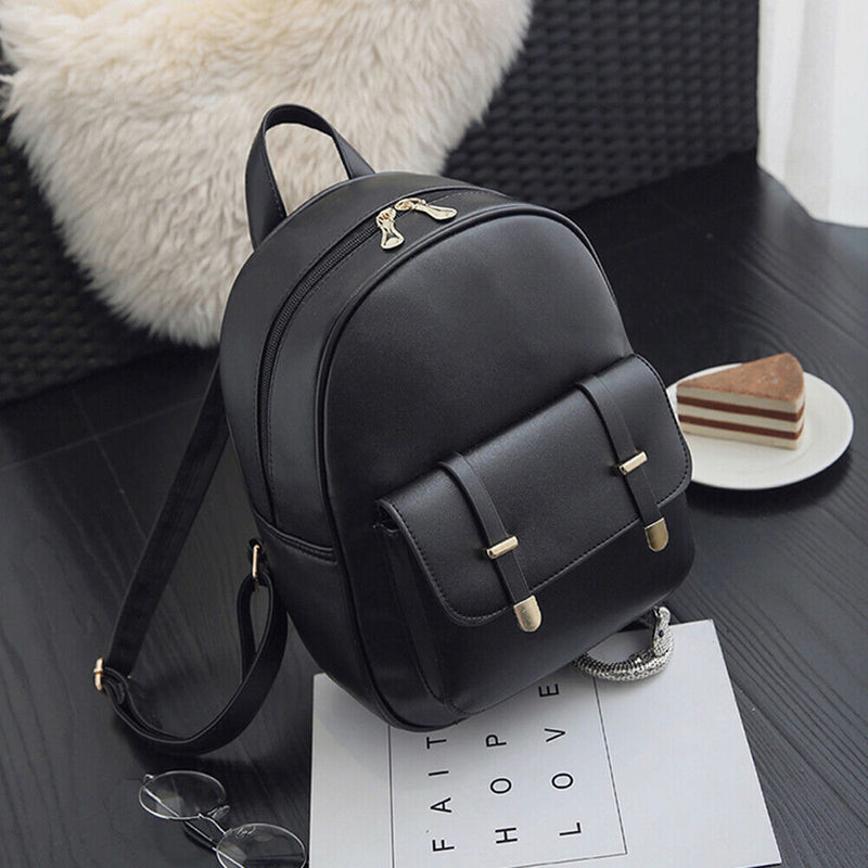 3pcs Women PU Leather Backpack School Bag Shoulder Bag Card Holder(Black)