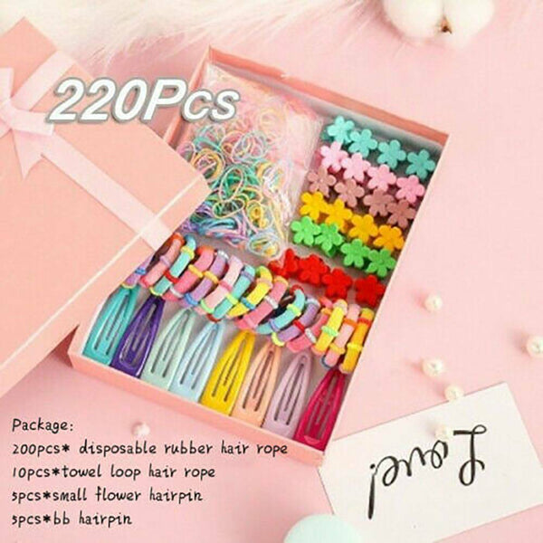 Lots 220 Candy Color Girls Hair Clips Rope Ponytail Holder Hair Accessories