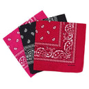 Set of 3 bandanas Paisley Man and Woman 57 x 57 cm Black + red + fuchsia