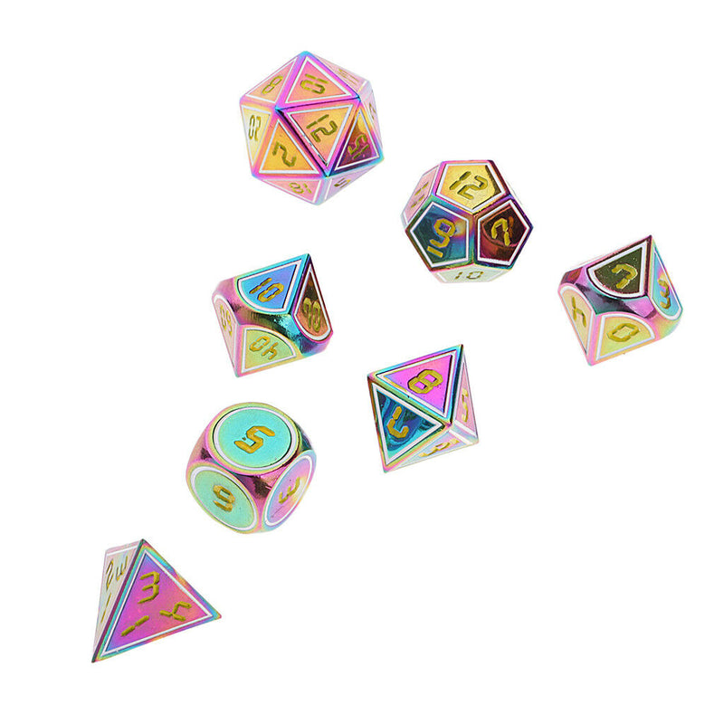 7x Rainbow Metal Dices for Role Playing Board Game D4-D20 14mm/0.55'' Gift B
