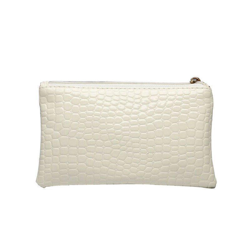 Retro Crocodile Leather Women Clutch Bag Zipper Purse Solid Handbag (White)