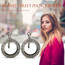 Rhinestone Round Dangle Ear Hoop Women Hollow Drop Earrings Jewelry (Black) A
