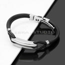 Men's Cool 316L Stainless Steel Black Rubber Wristband Bracelet Bangle Jewelry