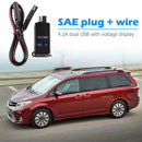 Waterproof Car Motorcycle SAE to Dual USB Charger Adapter with Voltmeter