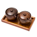 2pcs/Set Wooden Seasoning Pot with Tray Spoon Set Storage Canister Spice Jar
