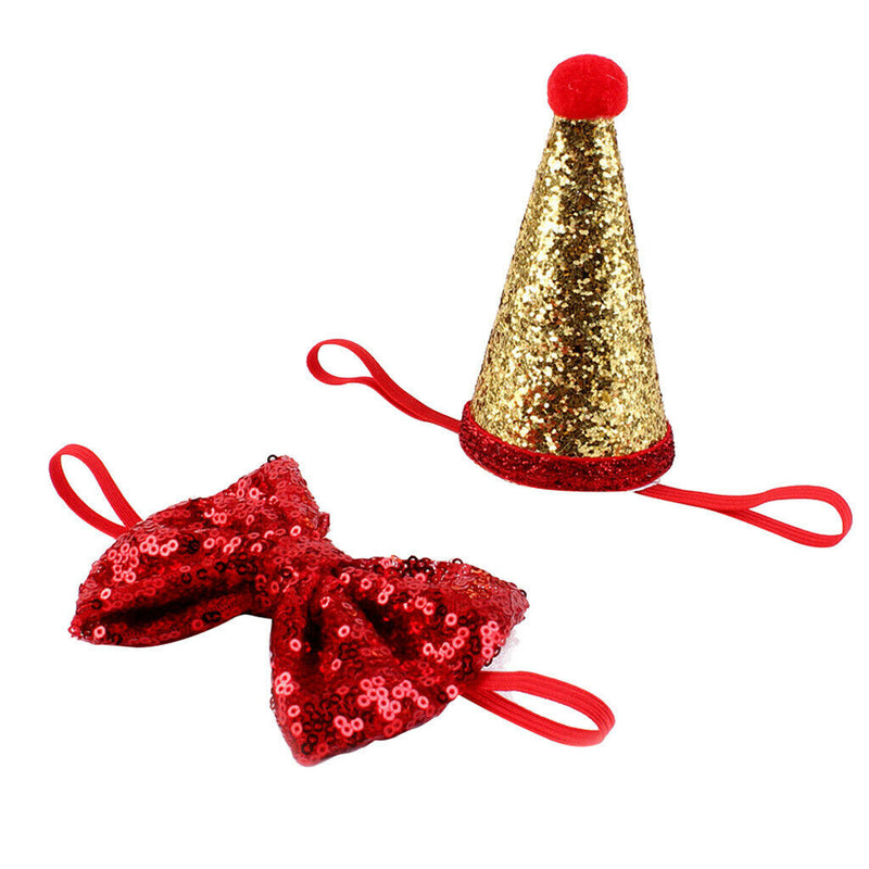 2 pcs Shiny Dog Cat Birthday Hat Party Costume Headwear Accessory Blue Red