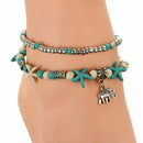 Turquoise Beaded Beach Anklet Elephant Anklet Starfish Anklet Nautical Ankl B9K4