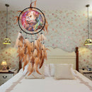 Oil Painting Wolf Totem Dream Catcher Feather Bead Hanging Home Car Decor