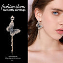 Fashion Rhinestone Cloth Butterfly Drop Long Tassel Dangle Ear Stud Earrings New