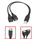 38cm USB 2.0 A Male to Double Female Power Cord Adapter Cable Extension Lead