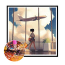 DIY Diamond Painting Kits Girl Pushing Luggage Full Round Drill Picture Art