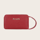 Women Handbag Leather Solid Color Money Purse Wrist Pocket Clutch (Red)