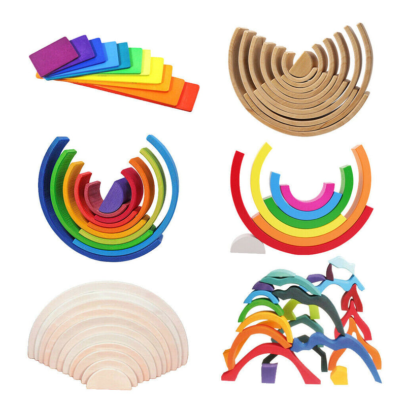 Handmade Wooden Rainbow Stacking Stacker Toddler Montessori Toys