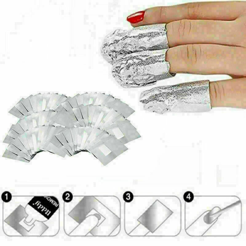 100pcs Aluminium Foil Nail Art Soak Off Acrylic Gel Polish Nail Wraps_Remov I7M0