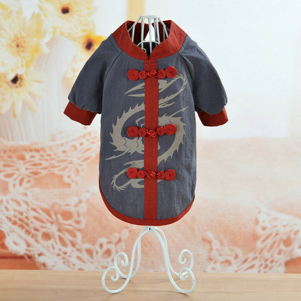 Pet Spring Summer Vest Small Pet Male Dog Traditional Han Style Vest Gray M
