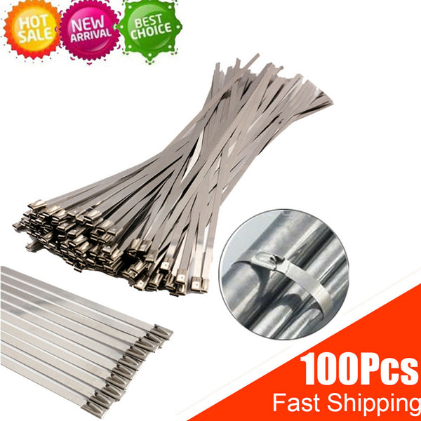 100PCS 4.6x200mm Stainless Steel Exhaust Wrap Coated  Locking Cable  Zip Ties