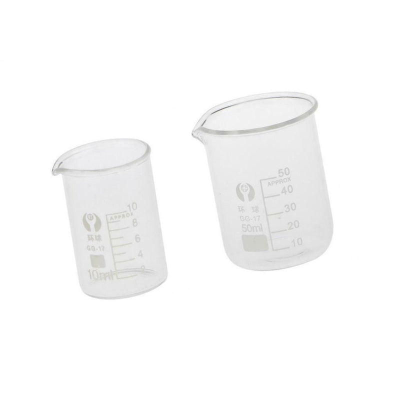 2 Pcs 10ml 50ml Borosilicate Glass Beaker -- Graduated Low Form Measuring