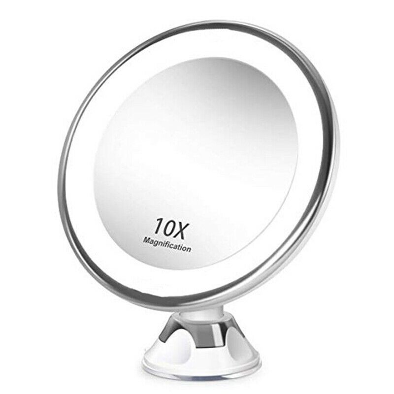10X Magnifying Makeup Vanity Mirror Portable with LED Light Suction Cup 360 B8N1