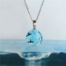 Charm White Clouds Blue Sky Birds Glass Ball Pendant Necklace Terrarium 2.8cm