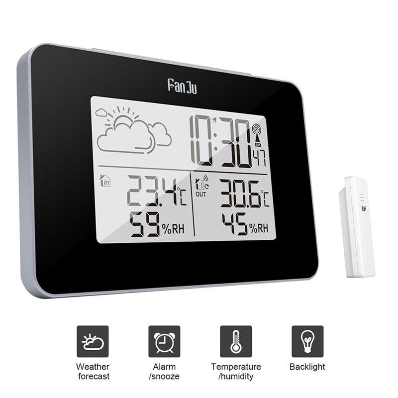 Wireless Weather Station Digital Clock Humidity Outdoor Thermometer Sensor JC Nw